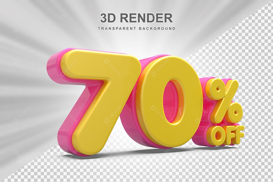Número de Desconto 70% Elemento 3D Amareloe E Rosa para Composição PSD