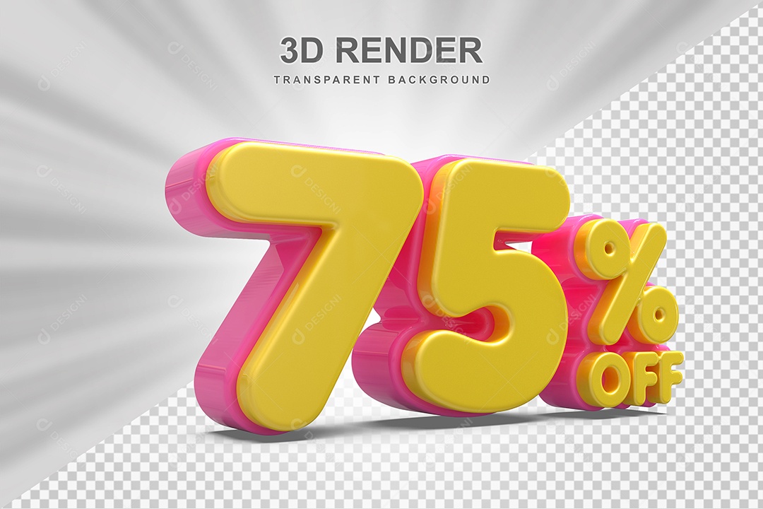 Número de Desconto 75% Elemento 3D Amareloe E Rosa para Composição PSD