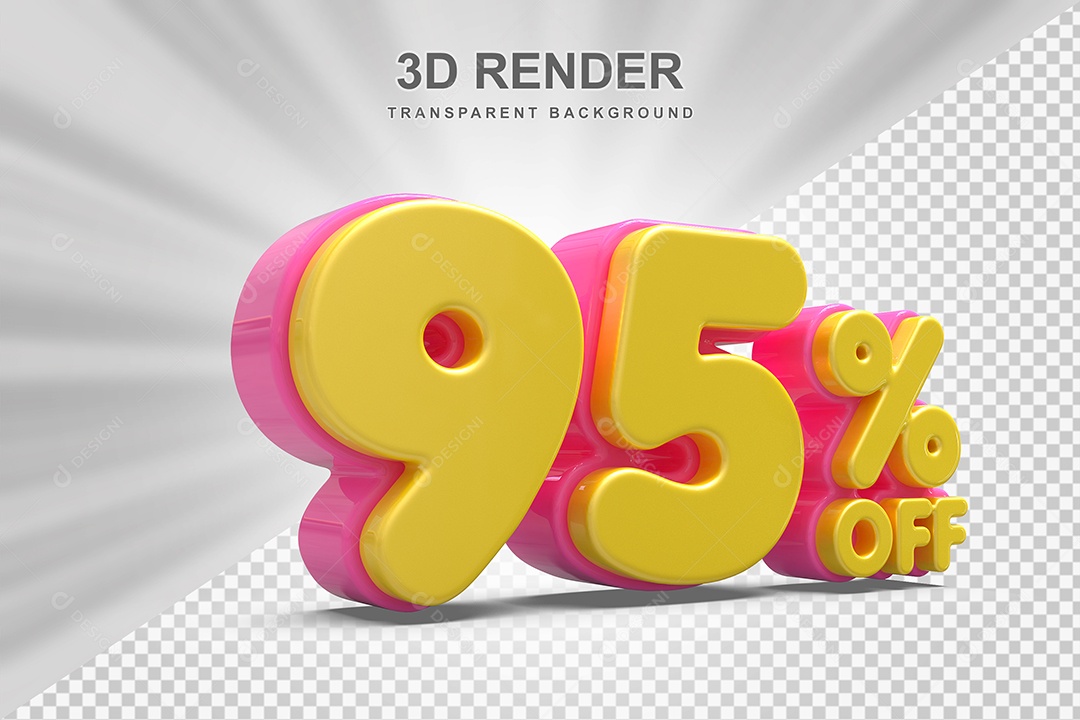 Número de Desconto 95% Elemento 3D Amareloe E Rosa para Composição PSD