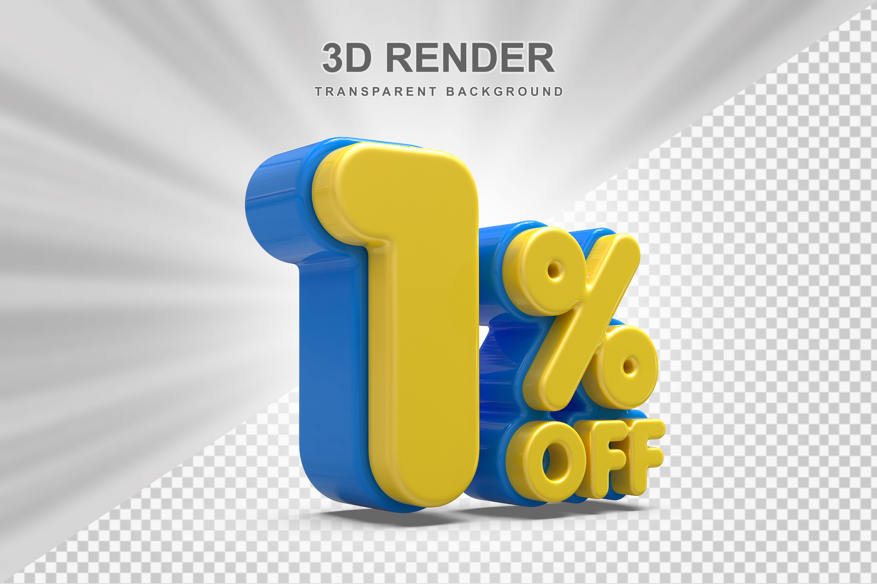 Número de Desconto 1% Elemento 3D Amarelo para Composição PSD