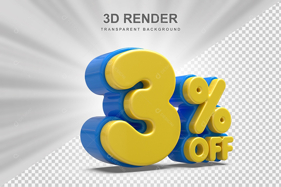 Número de Desconto 3% Elemento 3D Amarelo para Composição PSD