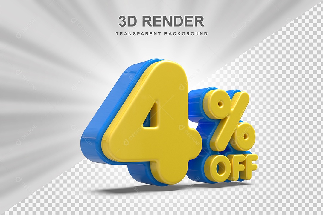 Número de Desconto 4% Elemento 3D Amarelo para Composição PSD