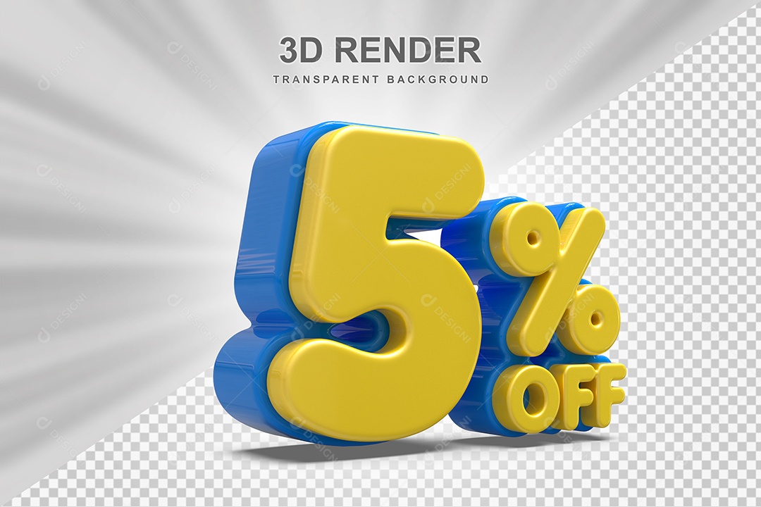 Número de Desconto 5% Elemento 3D Amarelo para Composição PSD