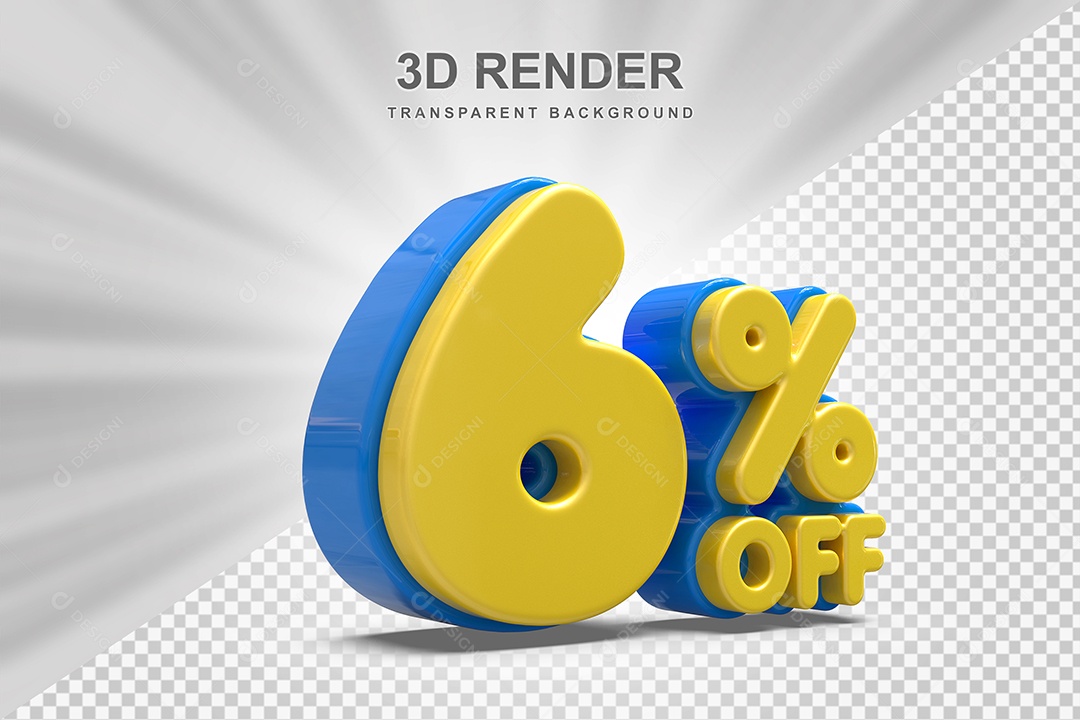 Número de Desconto 6% Elemento 3D Amarelo para Composição PSD