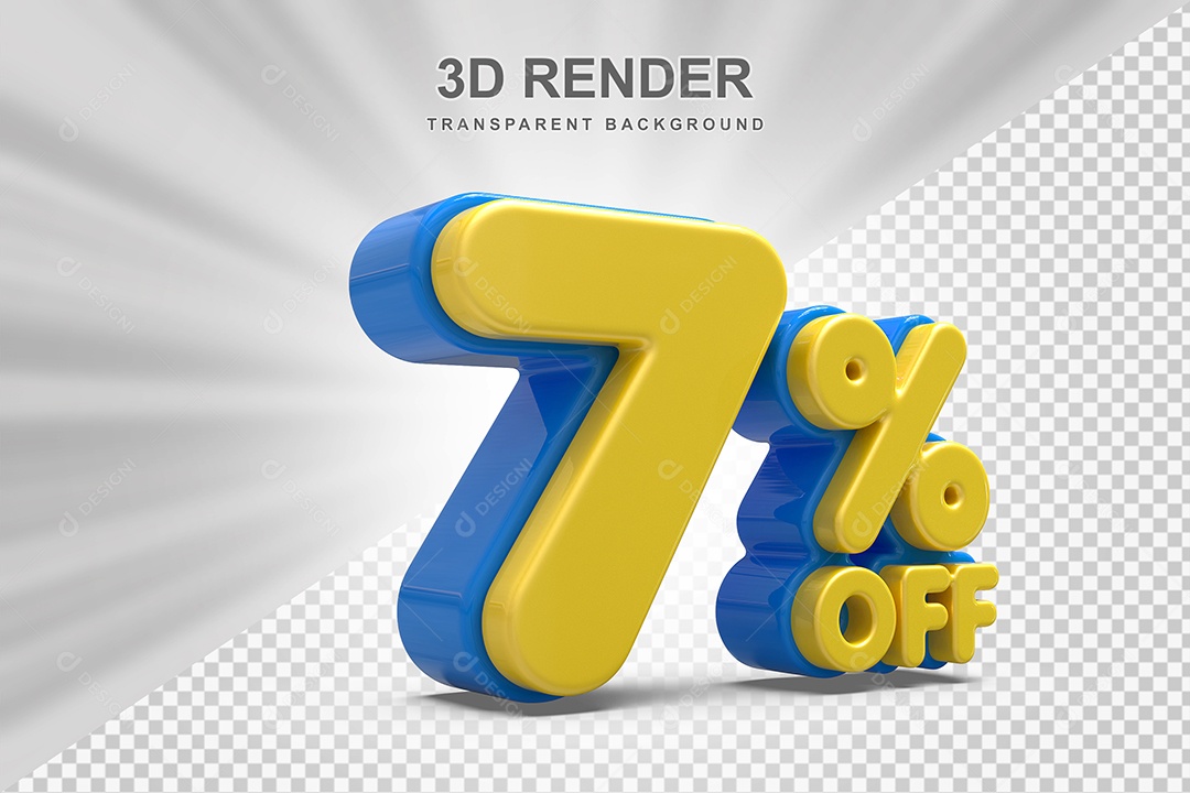 Número de Desconto 7% Elemento 3D Amarelo para Composição PSD