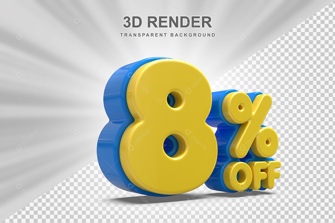 Número de Desconto 9% Elemento 3D Amarelo para Composição PSD