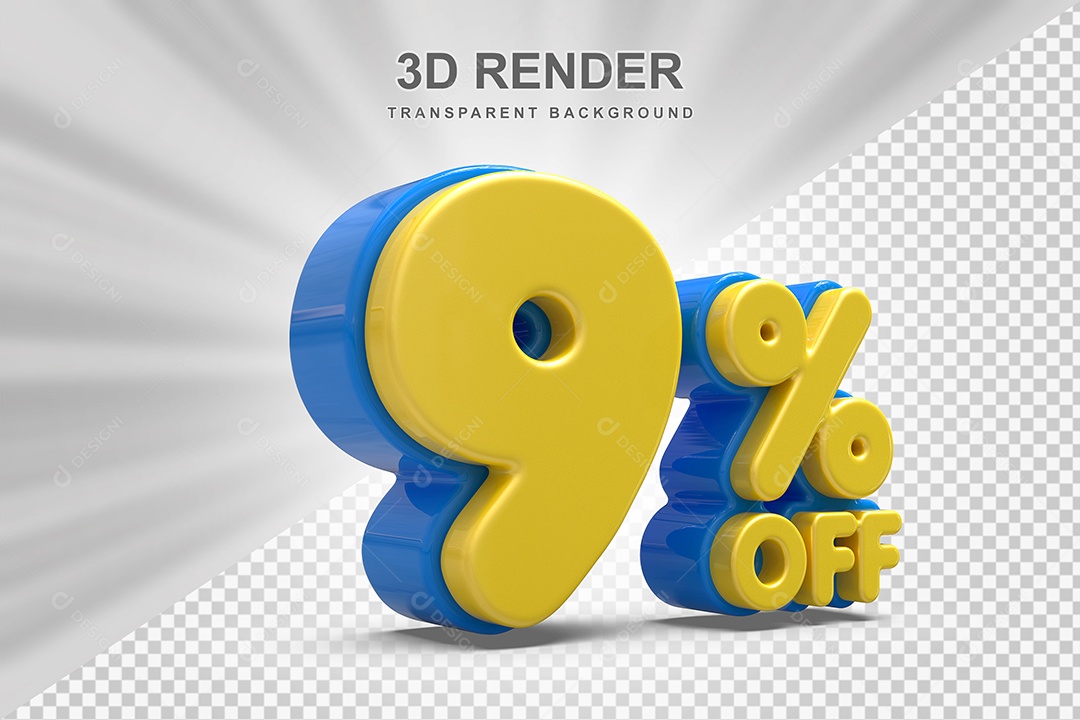 Número de Desconto 9% Elemento 3D Amarelo para Composição PSD