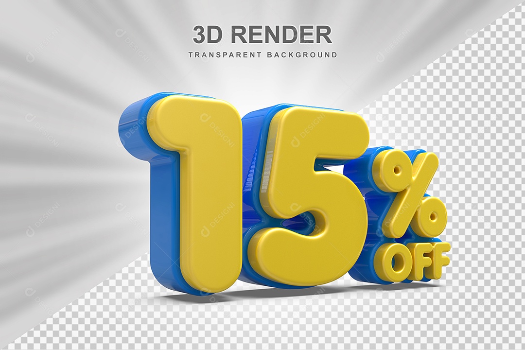 Número de Desconto 15% Elemento 3D Amarelo para Composição PSD