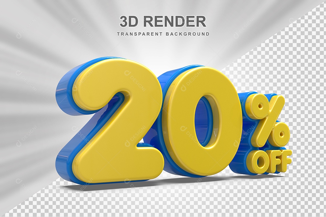 Número de Desconto 20% Elemento 3D Amarelo para Composição PSD