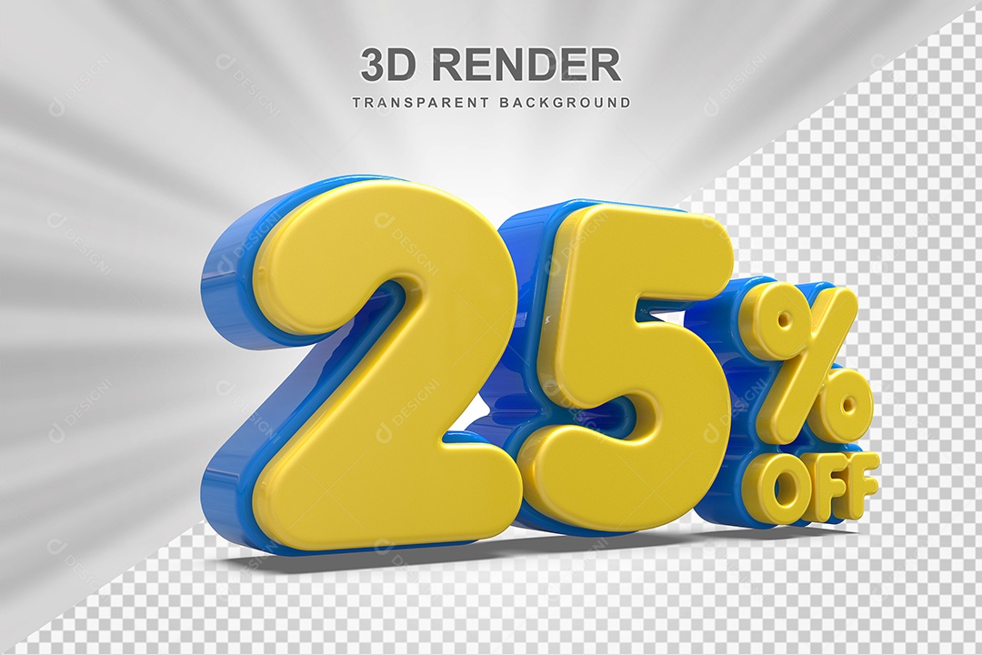Número de Desconto 25% Elemento 3D Amarelo para Composição PSD