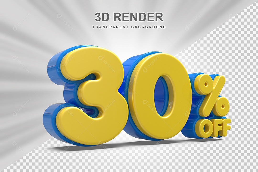 Número de Desconto 30% Elemento 3D Amarelo para Composição PSD