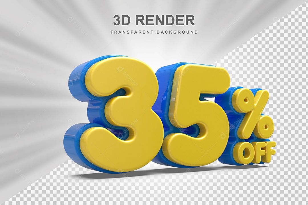 Número de Desconto 35% Elemento 3D Amarelo para Composição PSD