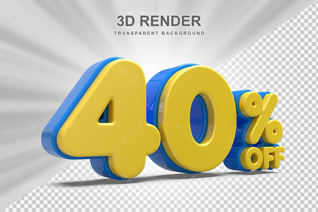 Número de Desconto 40% Elemento 3D Amarelo para Composição PSD