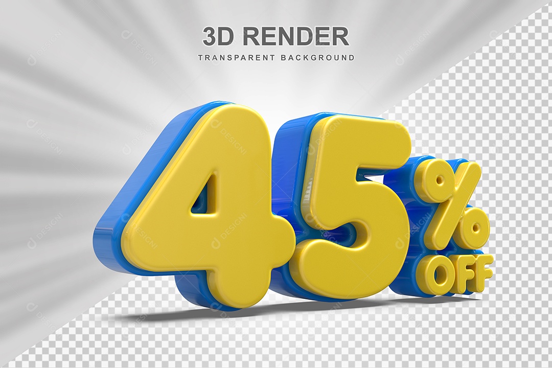 Número de Desconto 45% Elemento 3D Amarelo para Composição PSD