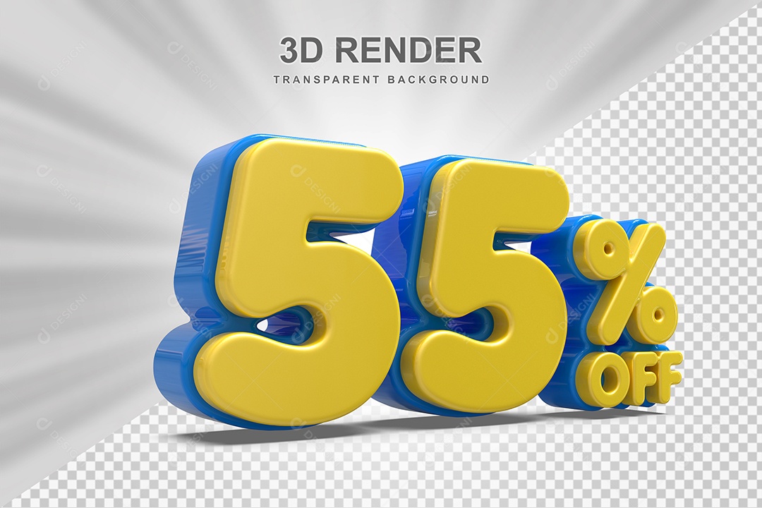 Número de Desconto 55% Elemento 3D Amarelo para Composição PSD