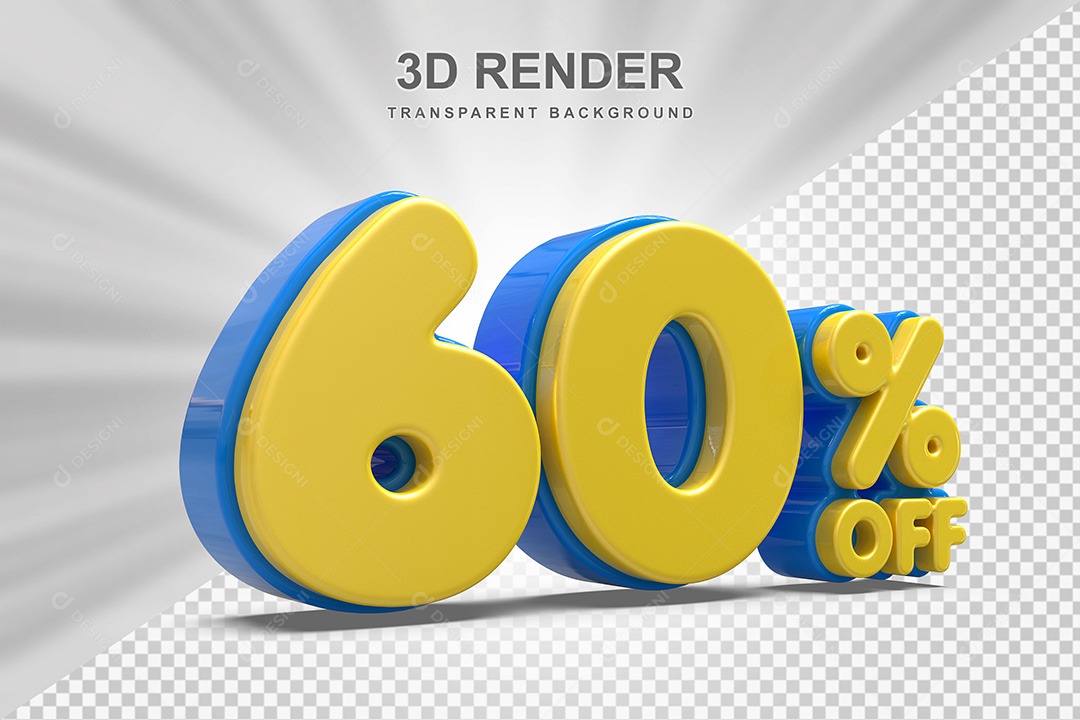 Número de Desconto 60% Elemento 3D Amarelo para Composição PSD