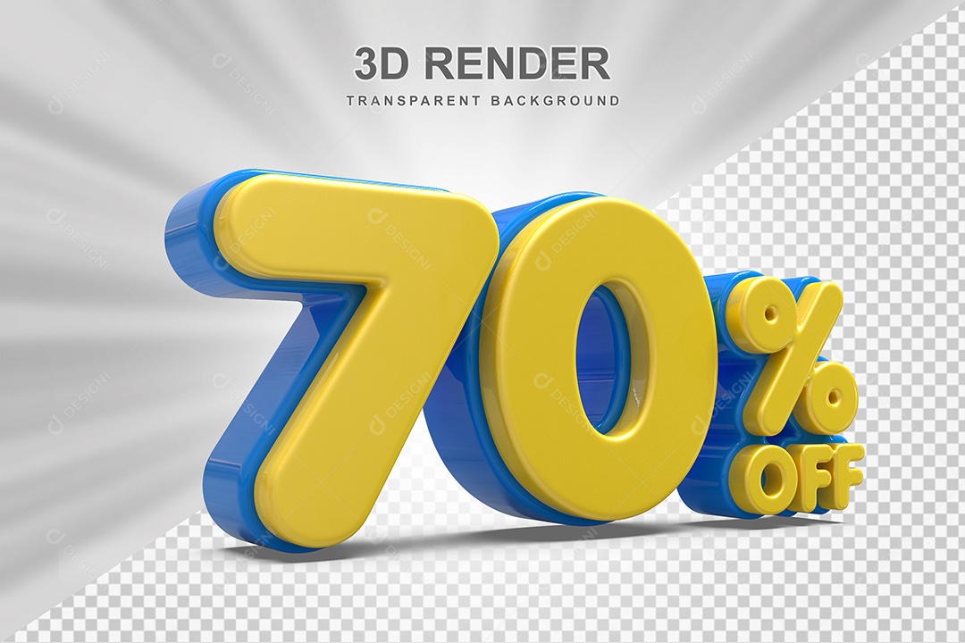 Número de Desconto 70% Elemento 3D Amarelo para Composição PSD