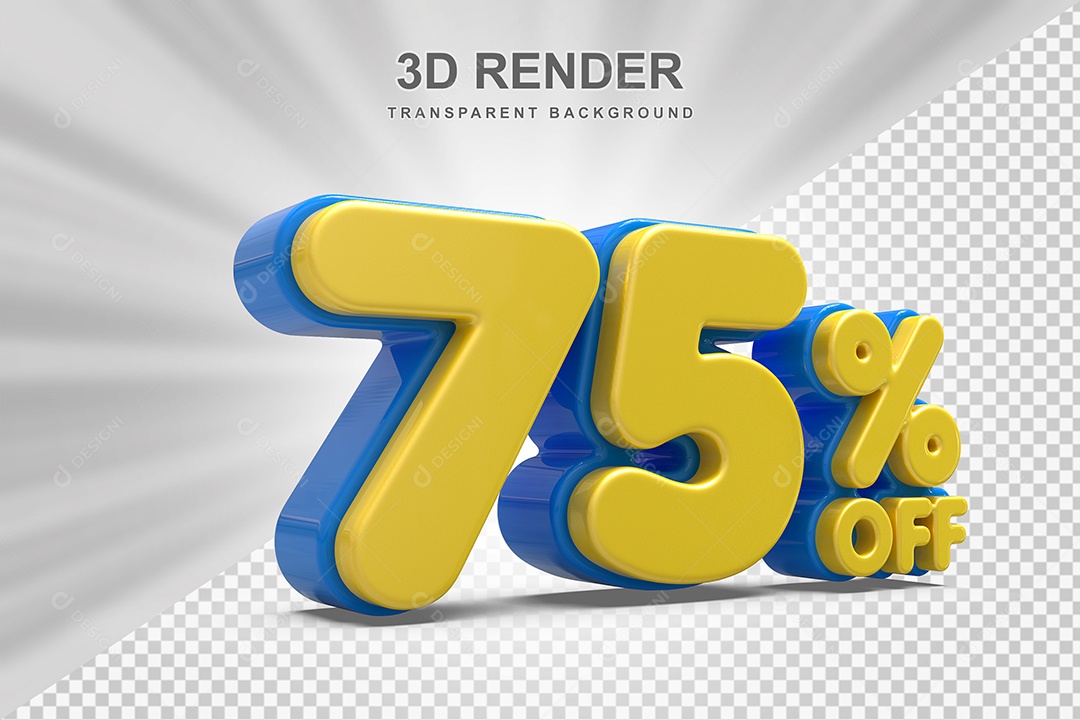 Número de Desconto 75% Elemento 3D Amarelo para Composição PSD