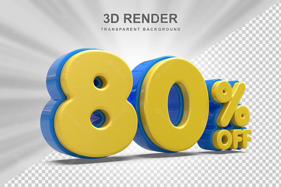 Número de Desconto 80% Elemento 3D Amarelo para Composição PSD
