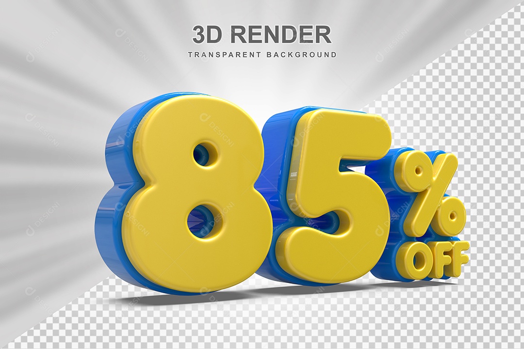 Número de Desconto 85% Elemento 3D Amarelo para Composição PSD