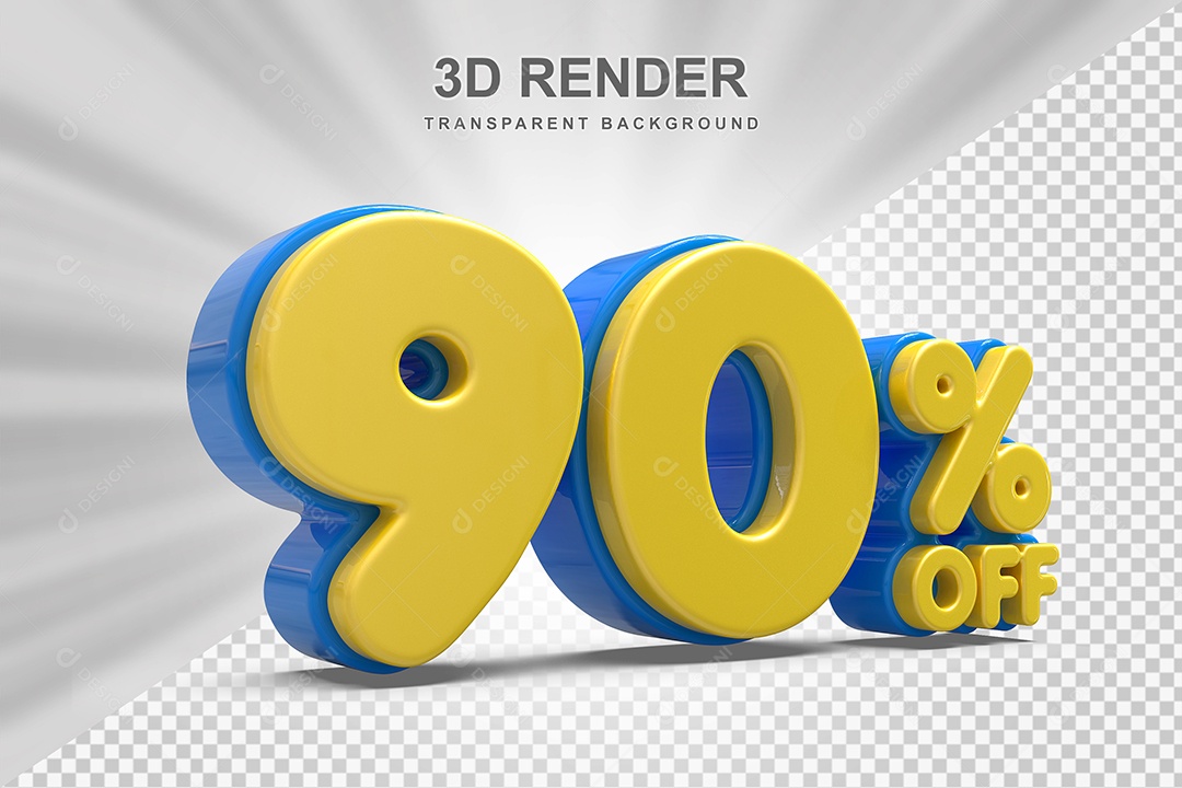 Número de Desconto 90% Elemento 3D Amarelo para Composição PSD
