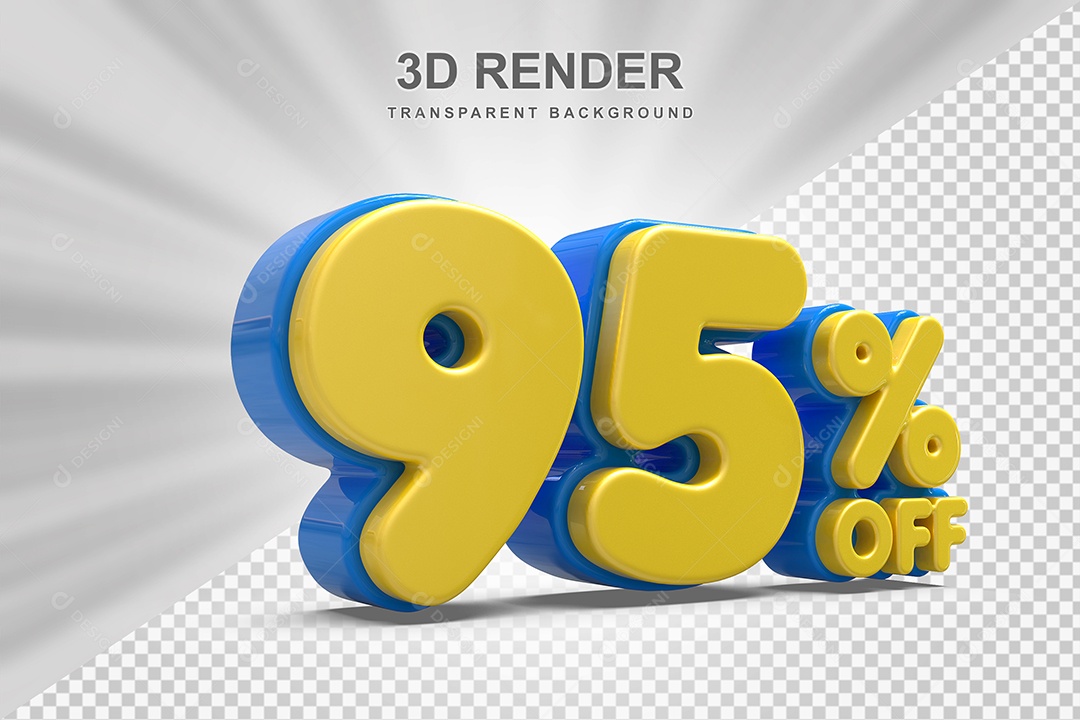 Número de Desconto 95% Elemento 3D Amarelo para Composição PSD