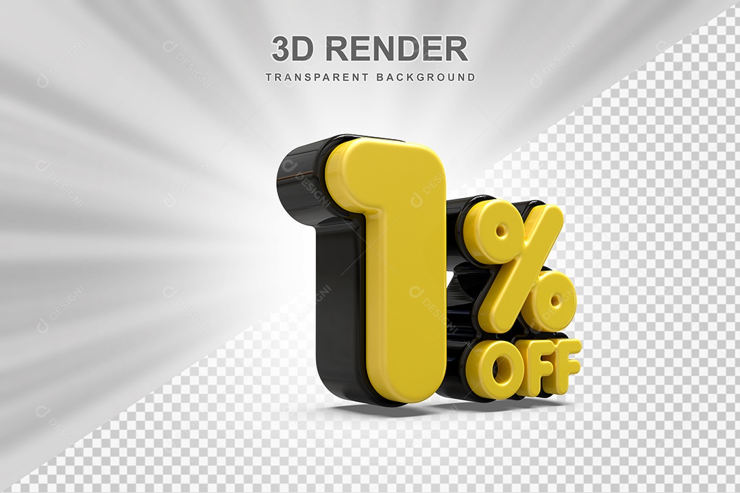 Número de Desconto 1% Elemento 3D Amarelo para Composição PSD