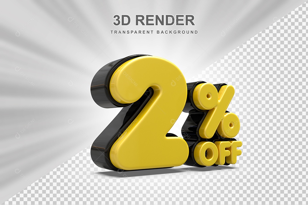Número de Desconto 4% Elemento 3D Amarelo para Composição PSD