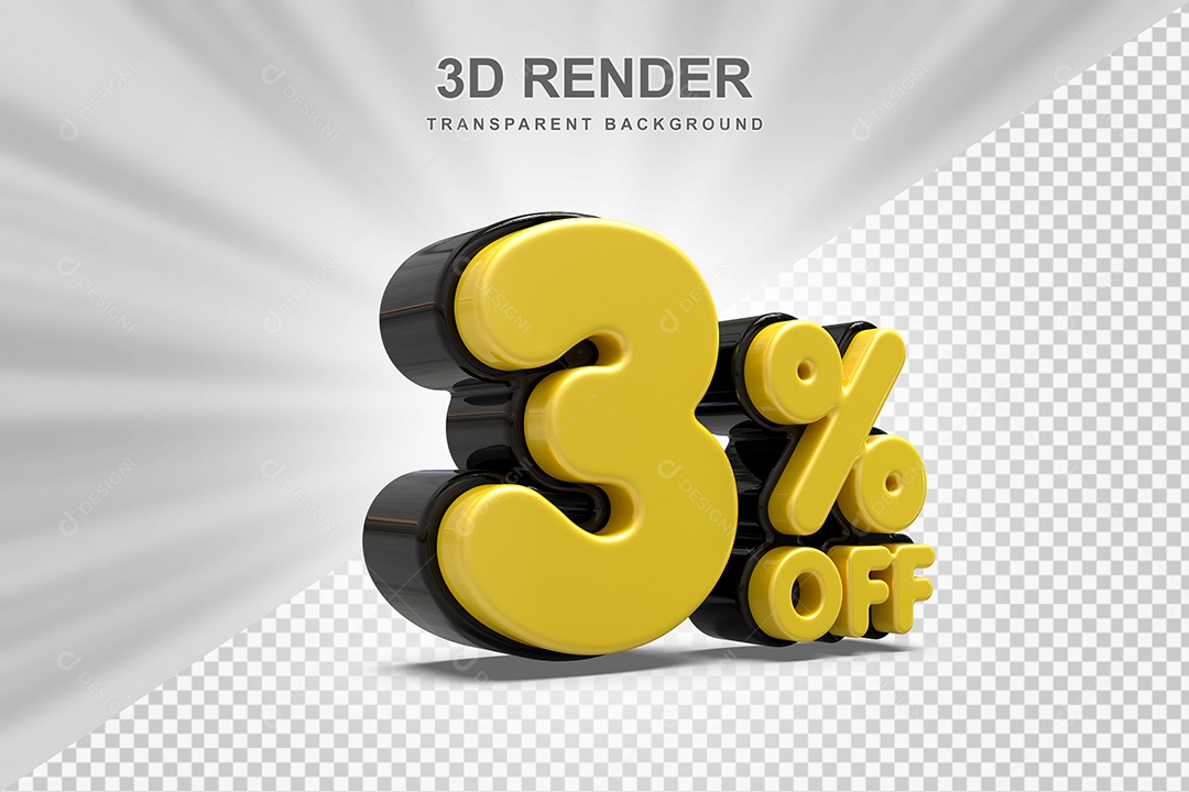 Número de Desconto 4% Elemento 3D Amarelo para Composição PSD