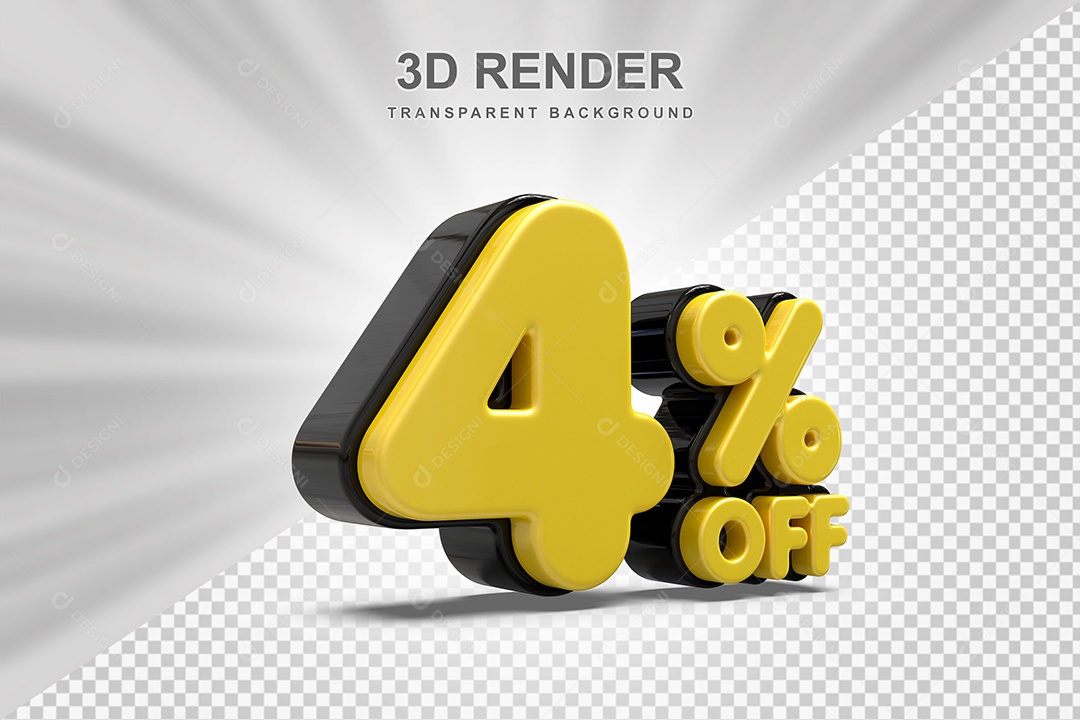 Número de Desconto 4% Elemento 3D Amarelo para Composição PSD