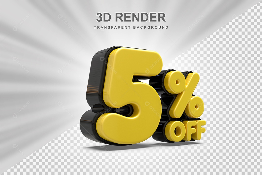 Número de Desconto 5% Elemento 3D Amarelo para Composição PSD