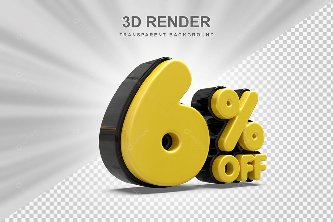 Número de Desconto 6% Elemento 3D Amarelo para Composição PSD