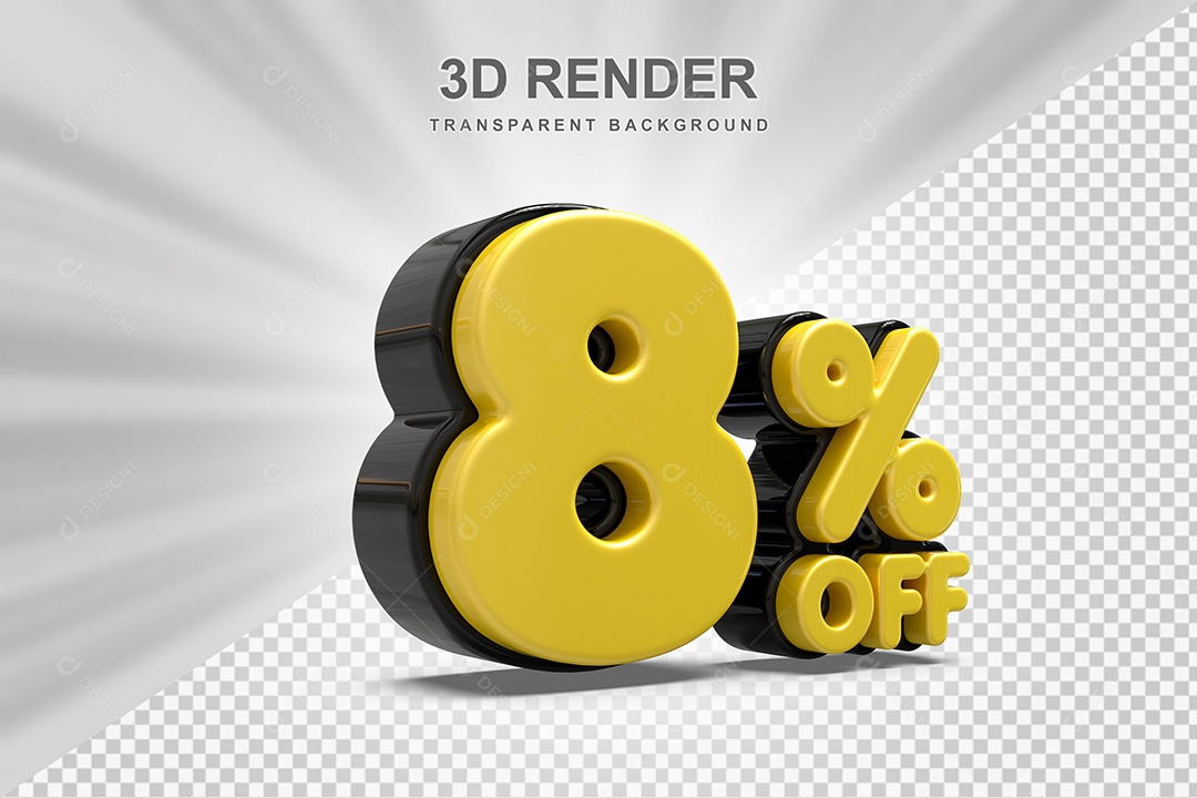 Número de Desconto 8% Elemento 3D Amarelo para Composição PSD