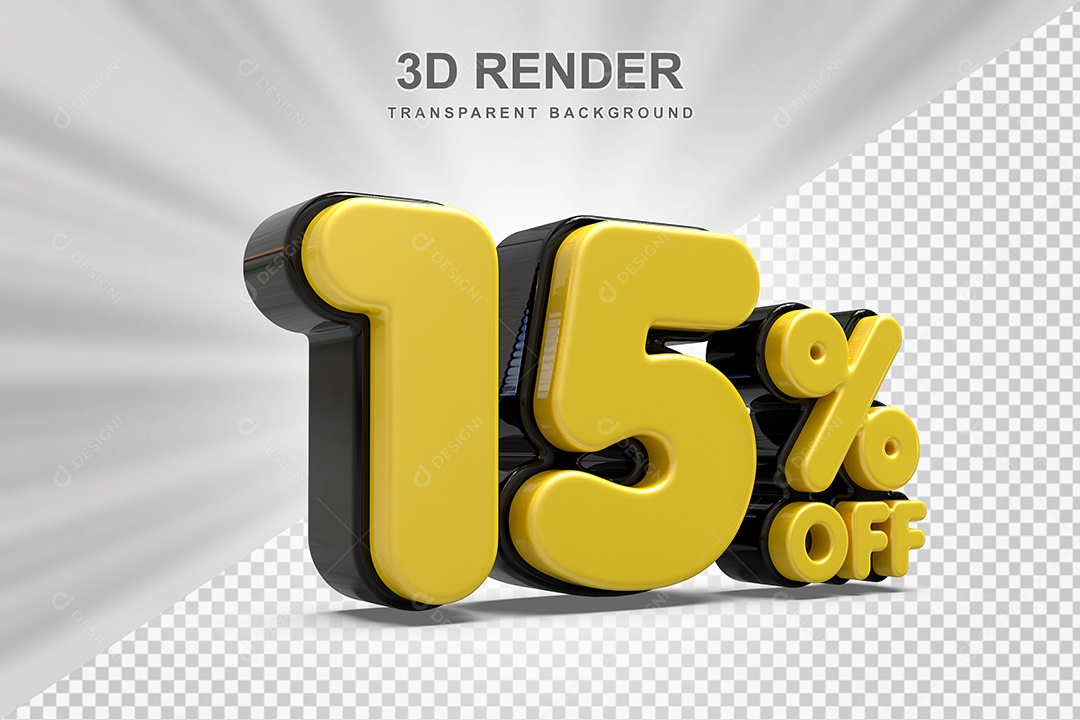 Número de Desconto 15% Elemento 3D Amarelo para Composição PSD