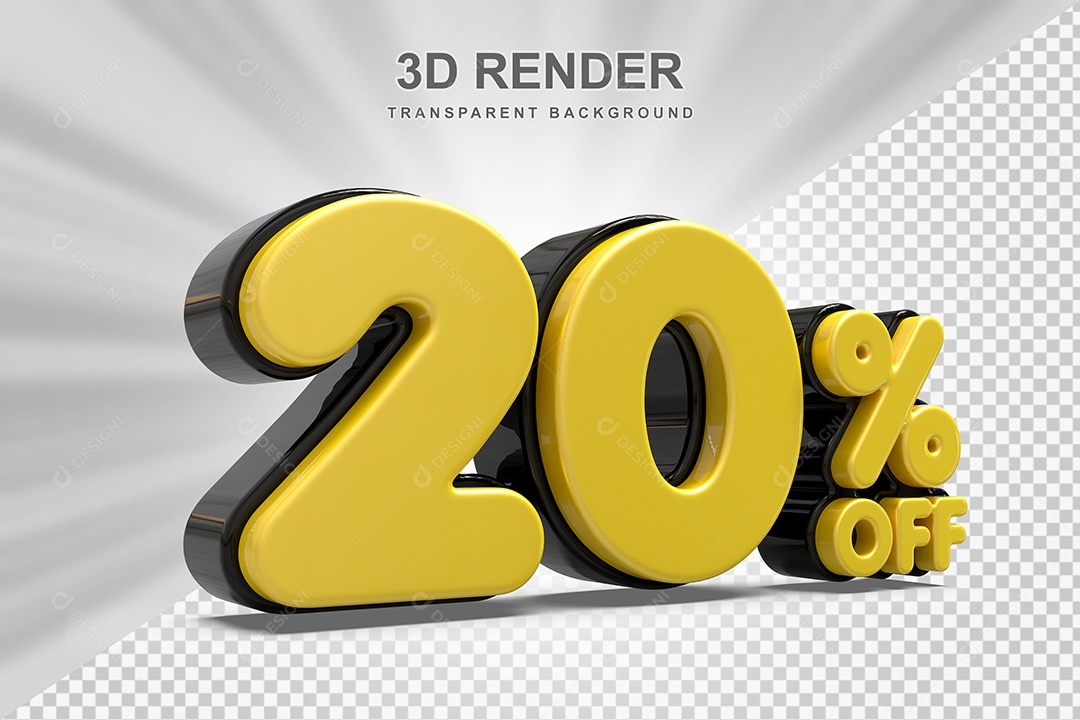 Número de Desconto 20% Elemento 3D Amarelo para Composição PSD