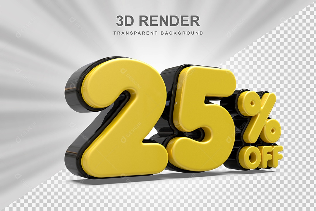 Número de Desconto 25% Elemento 3D Amarelo para Composição PSD