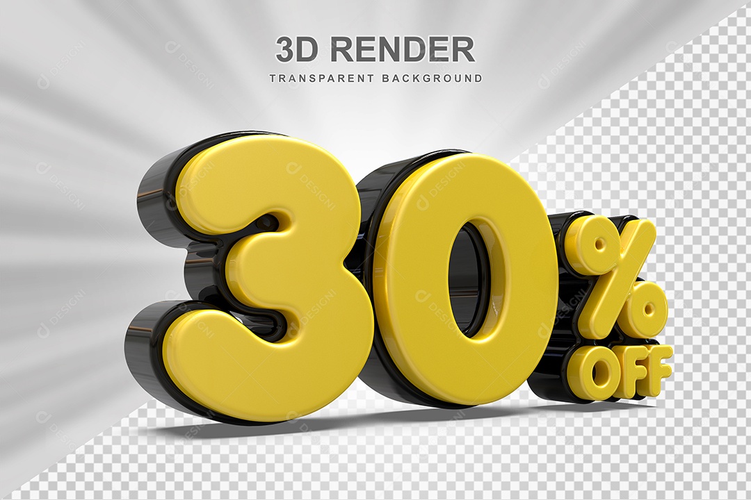 Número de Desconto 30% Elemento 3D Amarelo para Composição PSD