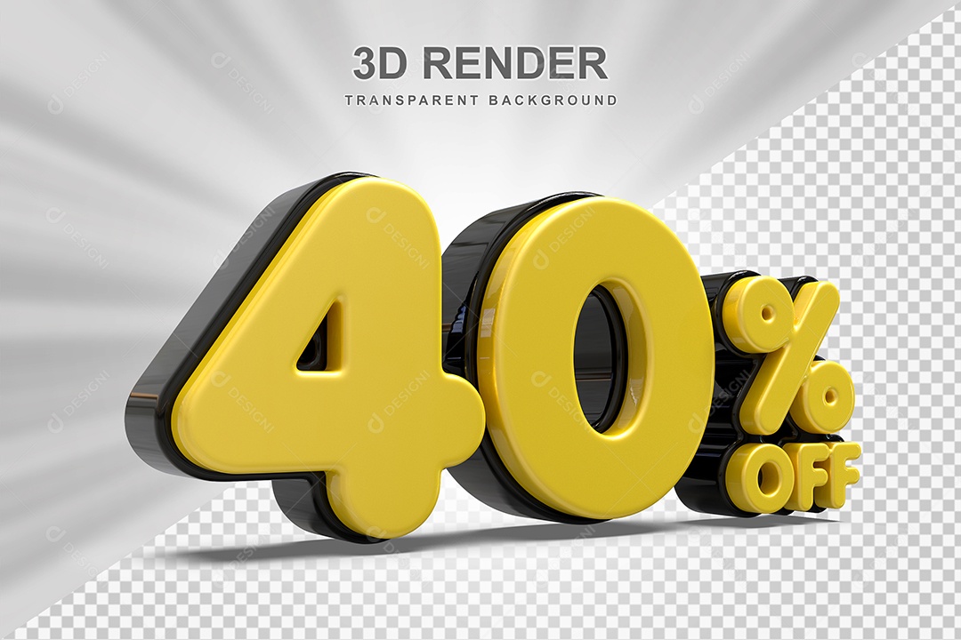 Número de Desconto 40% Elemento 3D Amarelo para Composição PSD