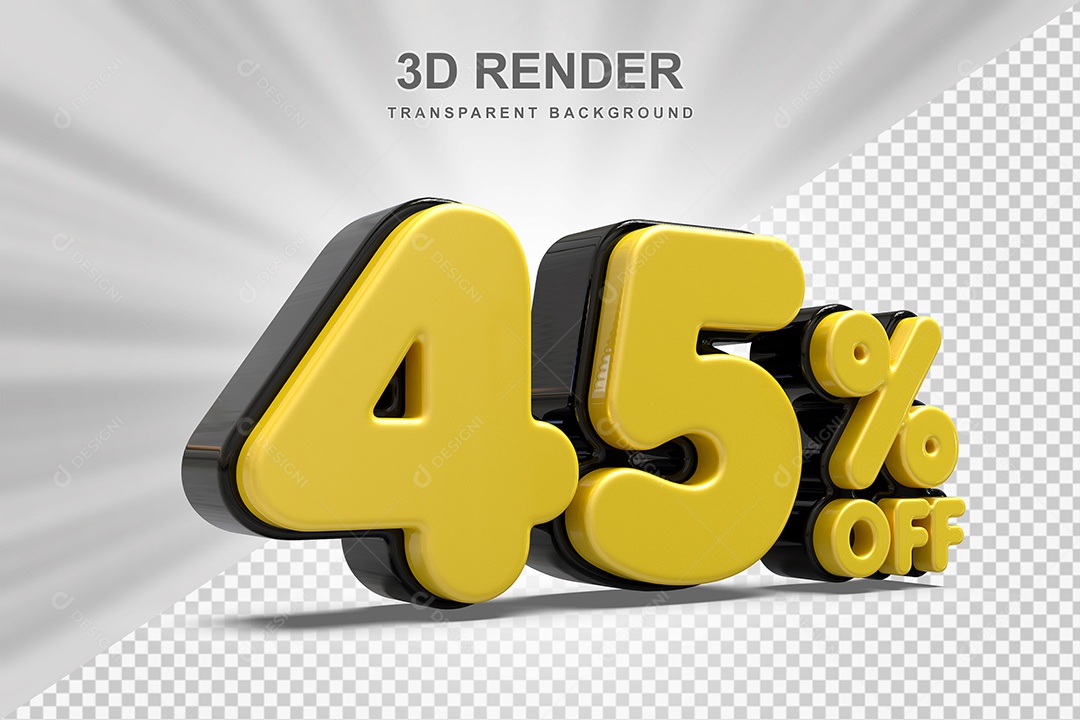 Número de Desconto 45% Elemento 3D Amarelo para Composição PSD