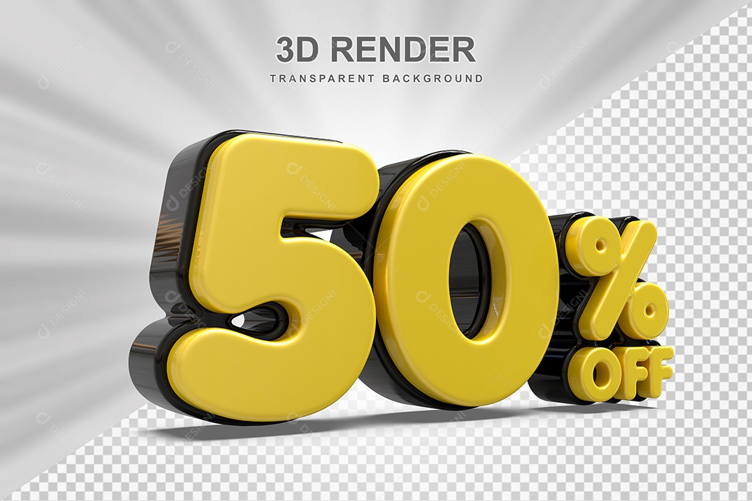 Número de Desconto 50% Elemento 3D Amarelo para Composição PSD