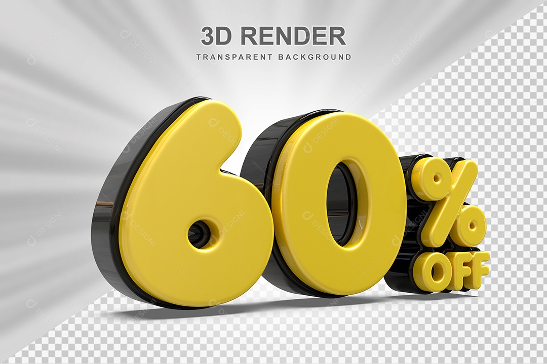 Número de Desconto 60% Elemento 3D Amarelo para Composição PSD