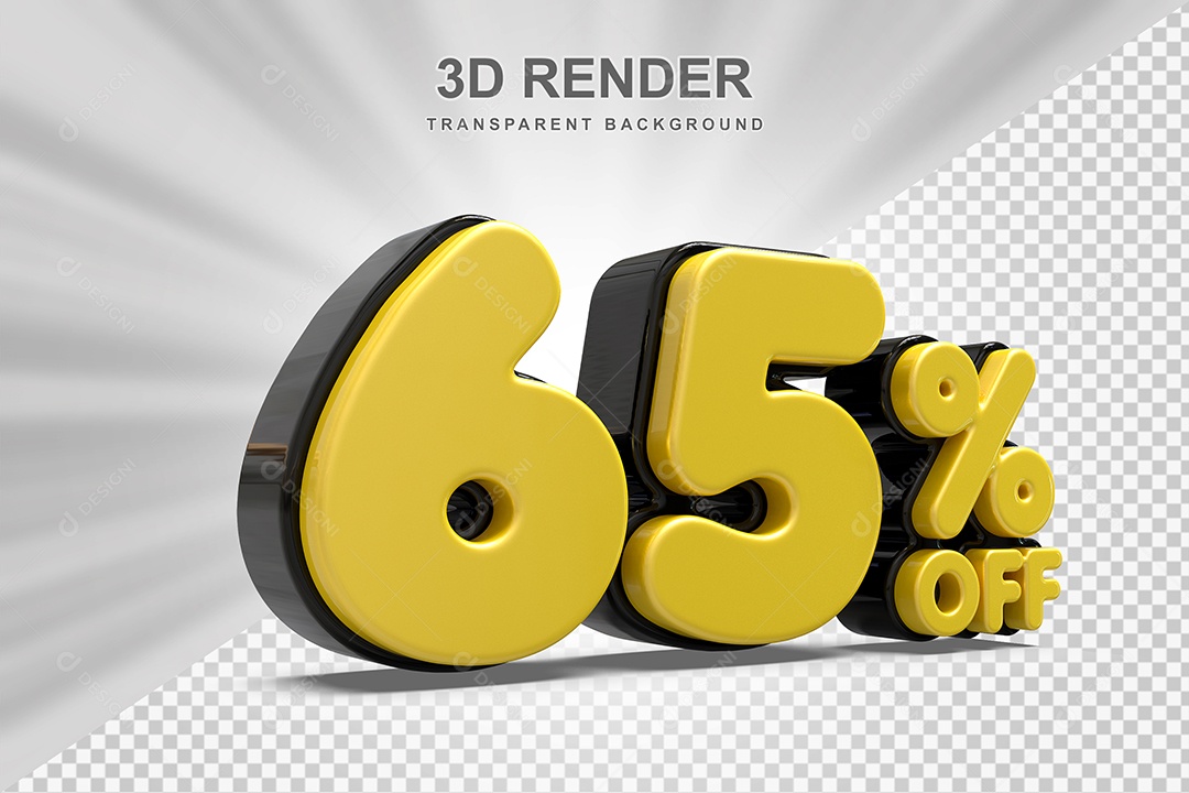 Número de Desconto 65% Elemento 3D Amarelo para Composição PSD