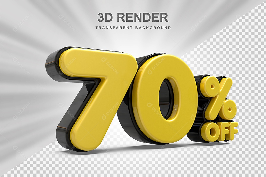 Número de Desconto 70% Elemento 3D Amarelo para Composição PSD