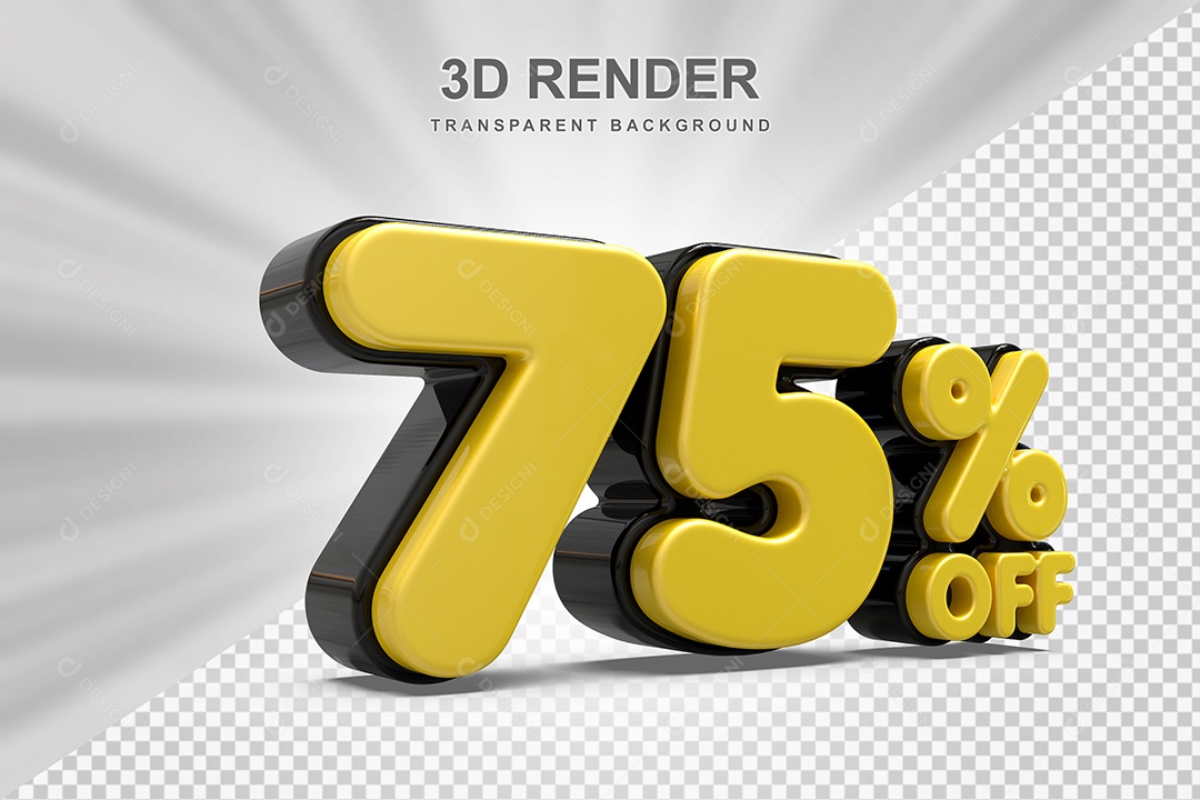Número de Desconto 75% Elemento 3D Amarelo para Composição PSD