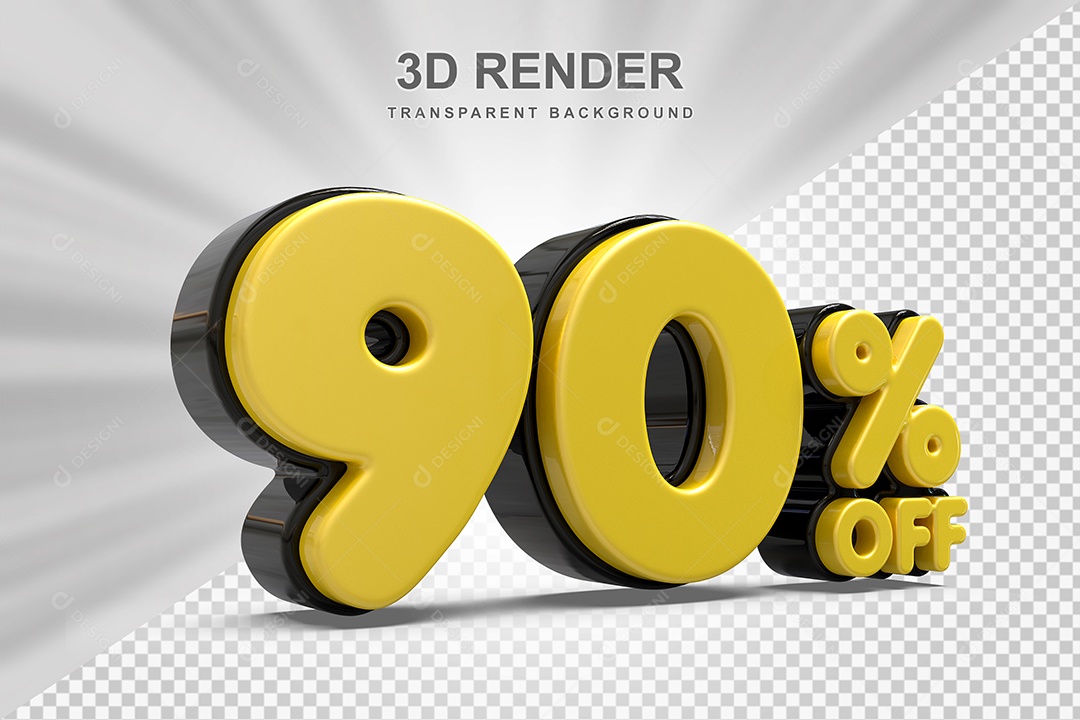 Número de Desconto 90% Elemento 3D Amarelo para Composição PSD