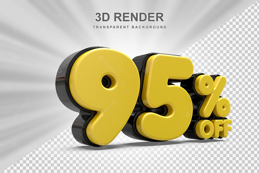 Número de Desconto 95% Elemento 3D Amarelo para Composição PSD