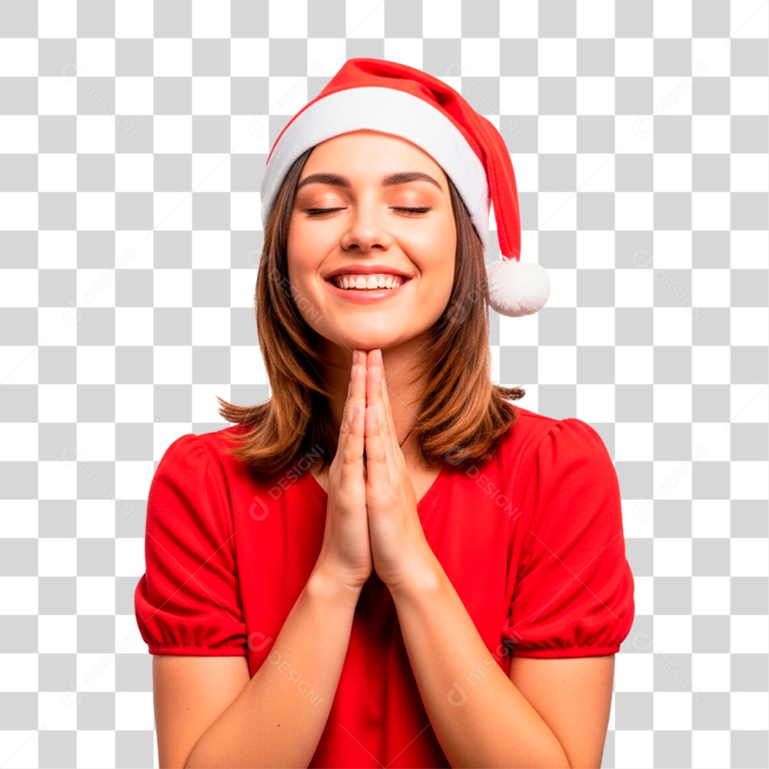 Mulher com Gorro de Papai Noel PNG Transparente