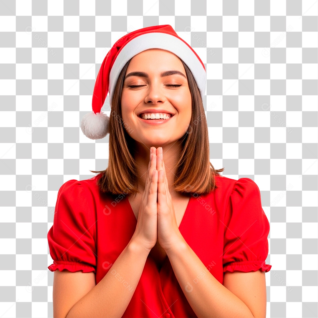 Mulher com Gorro de Papai Noel PNG Transparente