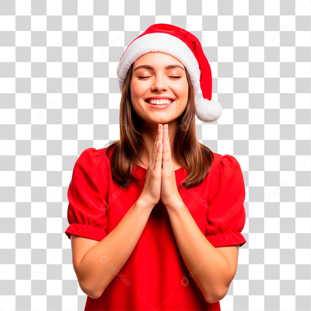 Mulher com Gorro de Papai Noel PNG Transparente