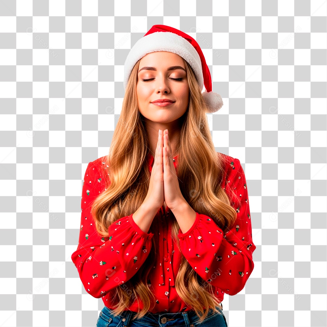 Mulher com Gorro de Papai Noel PNG Transparente